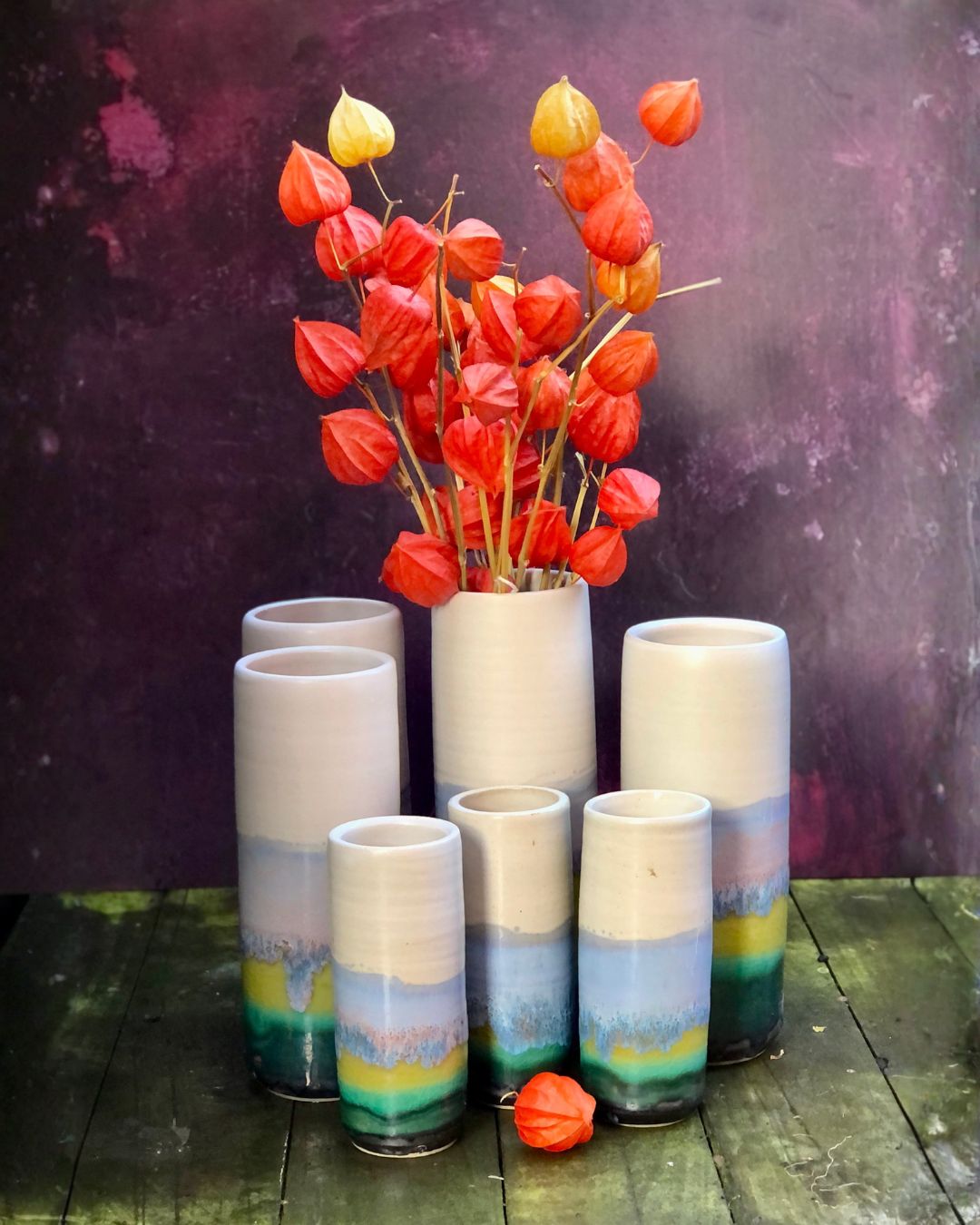 Small and large Horizon Vases with dried Physalis