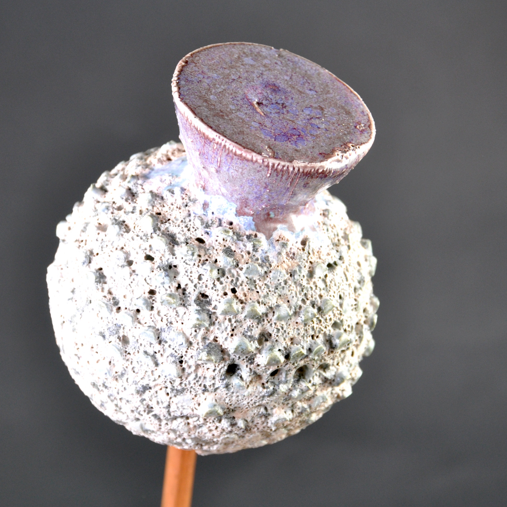 Ceramic Thistle with highly textured green body and purple flower