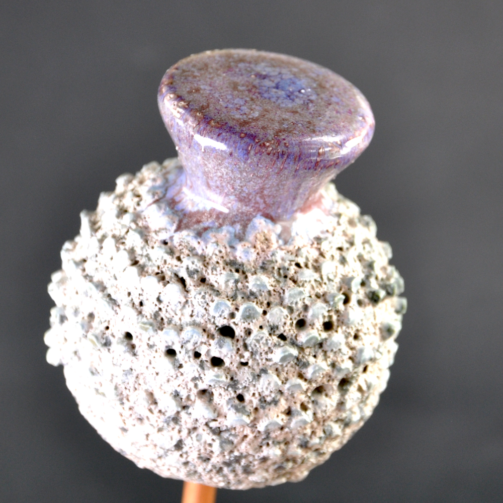 Ceramic Thistle with highly textured green body and purple flower