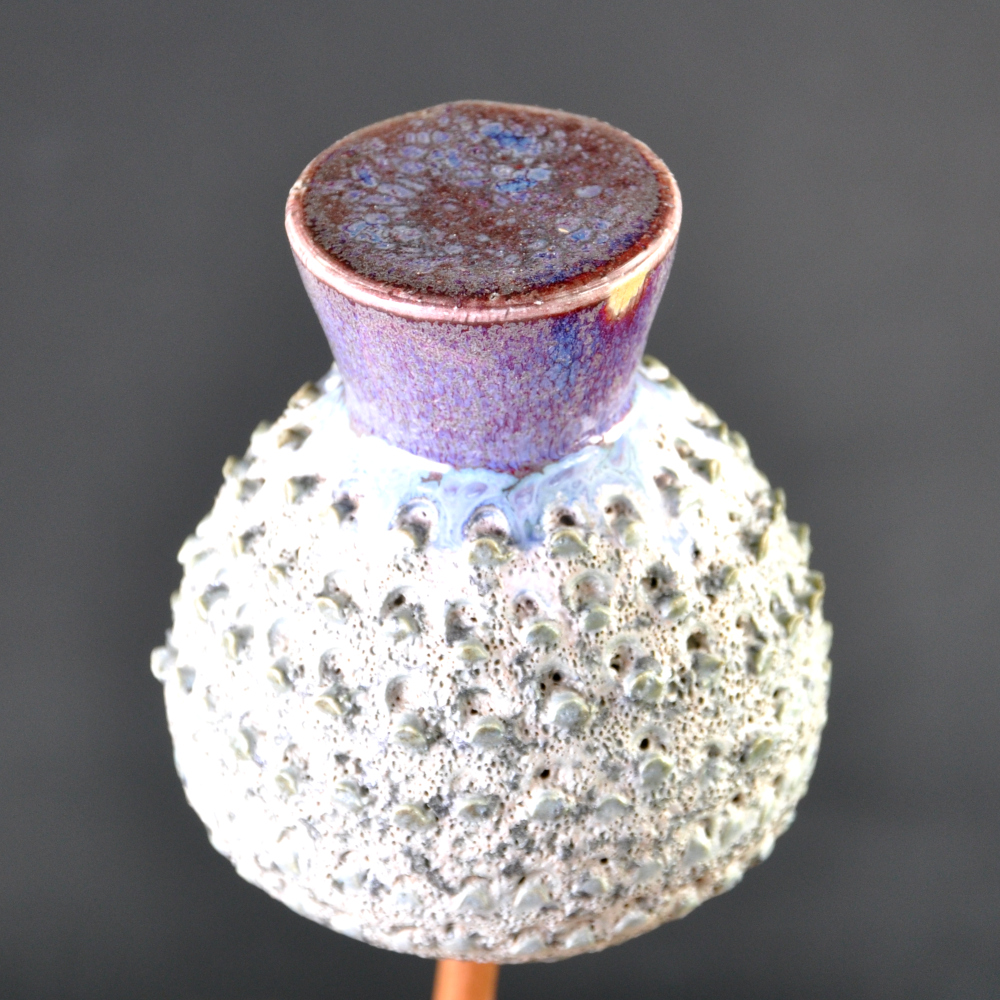 Ceramic Thistle with highly textured green body and purple flower