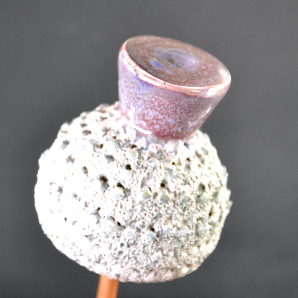 Ceramic Thistle with highly textured green body and purple flower