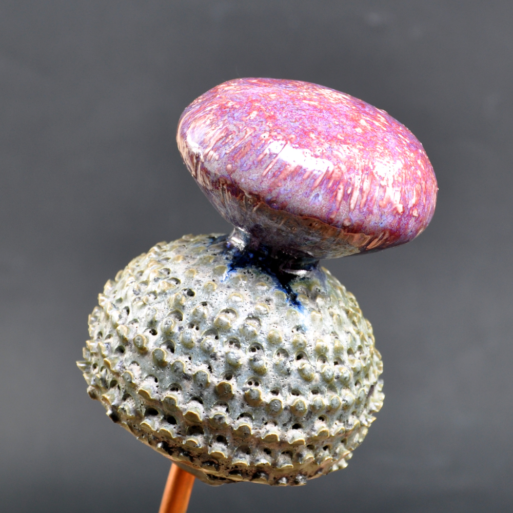 Ceramic Thistle with highly textured green body and purple flower