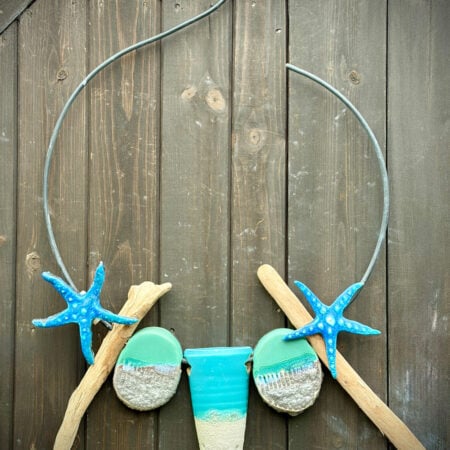 Ocean's dreamcatcher, 40 cm diameter metal hoop, ceramic elements and driftwood